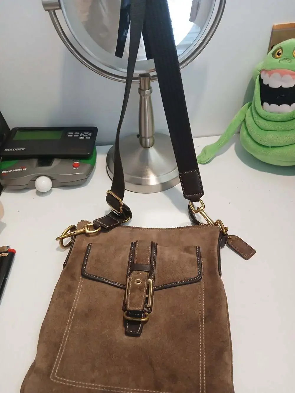 Coach Suede Crossbody Bag Brown Leather Trim
